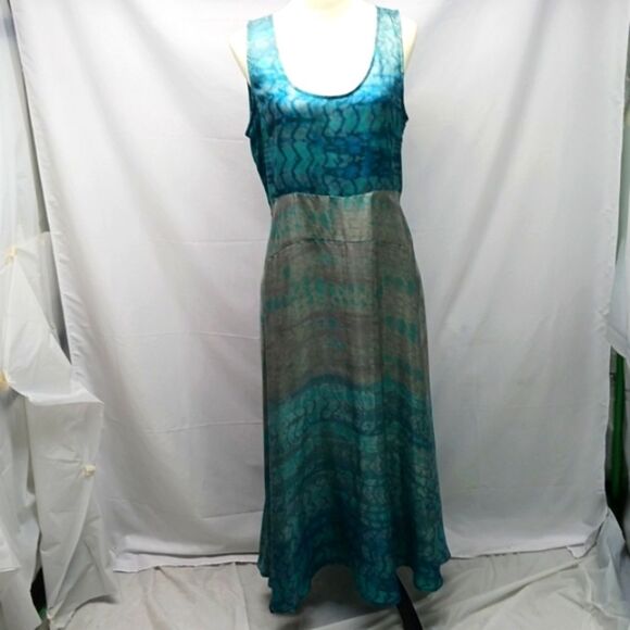 Sundance Watercolor Blue Sleeveless 100% Silk Maxi Dress Vintage Boho Size 12... - Picture 1 of 16
